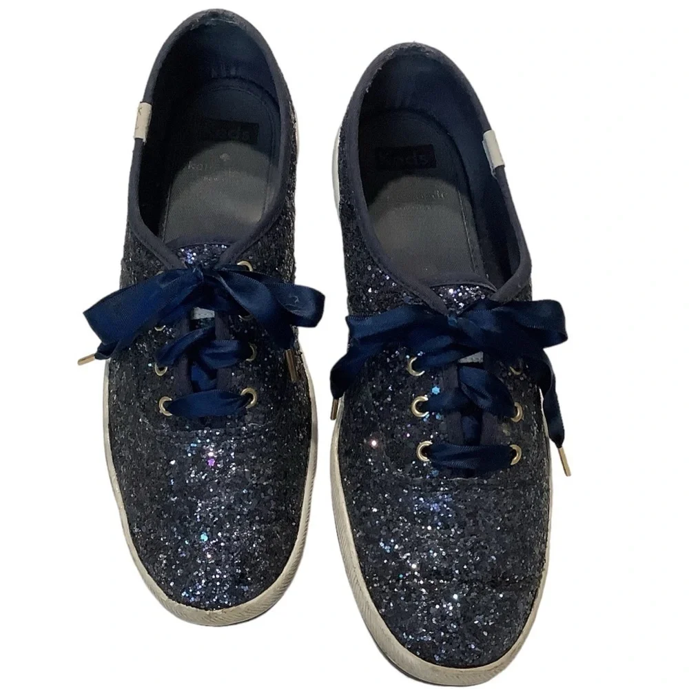 KEDS X KATE SPADE Navy Blue Glitter Champion Sneakers Size 9